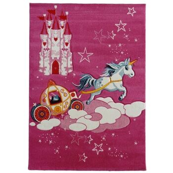 Tapis enfant 100x100 rondcm CHATEAU LICORNE Rose en Polypropylène 1