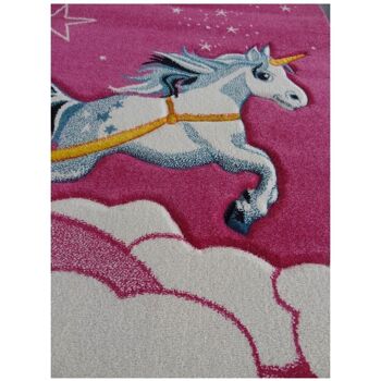 Tapis enfant 100x100 rondcm CHATEAU LICORNE Rose en Polypropylène 5