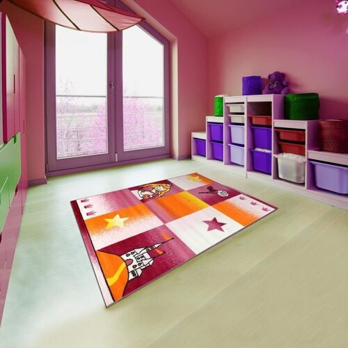 Tapis enfant 80x150 cm rectangulaire bambino princesse rose chambre adapté au chauffage par le sol