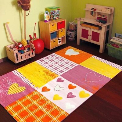 Children's rug 80x150 cm rectangular bambino pink heart bedroom suitable for underfloor heating