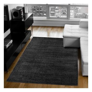 Tapis shaggy poils long 200x290 cm rectangulaire silky touch noir salle à manger adapté au chauffage par le sol 1