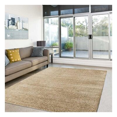 Langflor Shaggy Teppich 80x150 cm rechteckig seidig beige Schlafzimmer geeignet für Fußbodenheizung