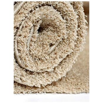 Tapis shaggy poils long 80x150 cm rectangulaire silky touch beige chambre adapté au chauffage par le sol 4