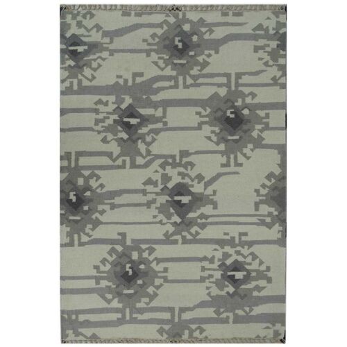 Tapis kilim 70x140cm KMESAR Gris. Tapis artisanal en Laine