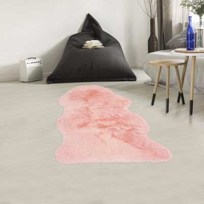 60x95 - tappeto shaggy in vera pelle di pecora rosa da pastore a pelo lungo 100%