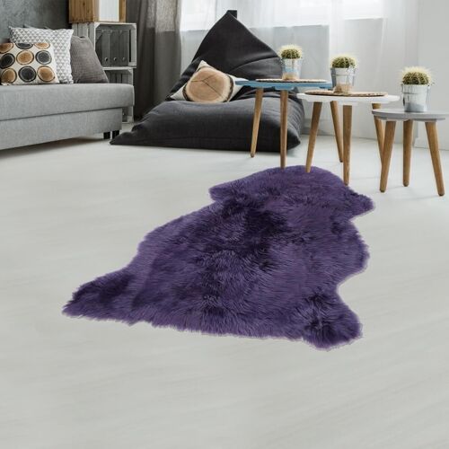60x95 - véritable peau de mouton shepherd violet tapis shaggy longues mêches 100%