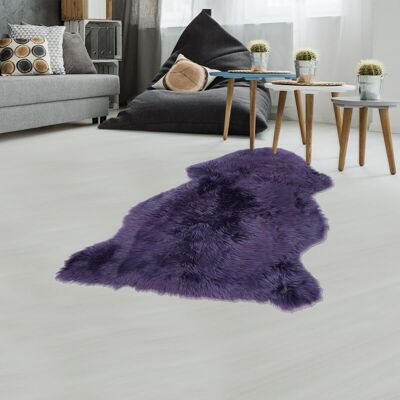 60x95 - tappeto shaggy in vera pelle di pecora da pastore viola a pelo lungo 100%