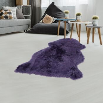 60x95 - véritable peau de mouton shepherd violet tapis shaggy longues mêches 100% 1