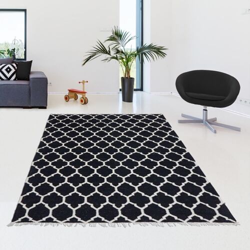 Tapis kilim 140x200 cm rectangulaire afrira noir salon tissé à la main