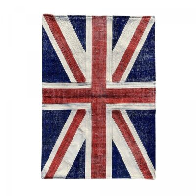 Tapis salon 170x240cm UNION JACK PATCHWORK 1A2T Bleu. Tapis artisanal en Laine