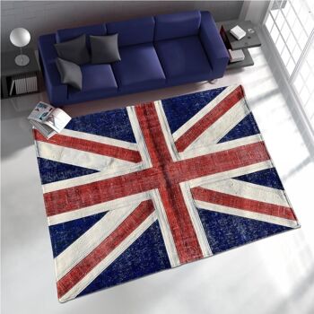 Tapis de salon 120x170 cm rectangulaire union jack patchwork 1a2t bleu salon noué main 1