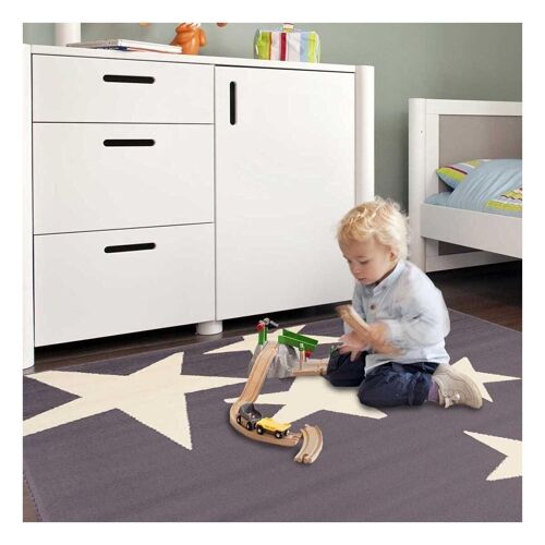 Tapis enfant 120x170 cm rectangulaire bc les etoiles gris chambre adapté au chauffage par le sol