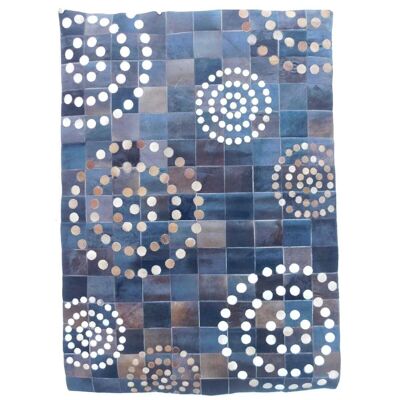 Tappeto Kilim 80x150 cm PRESTIGE LEATHER 4 Blu. Tappeto artigianale in pelle di animale