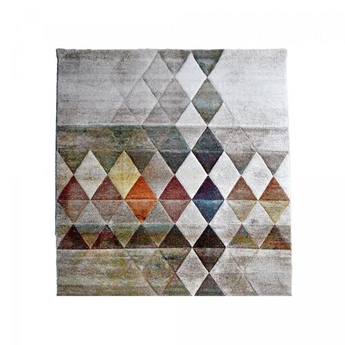 100x100 - un amour de tapis - tapis carré - tapis moderne pour salon design géométrique poils ras beige
