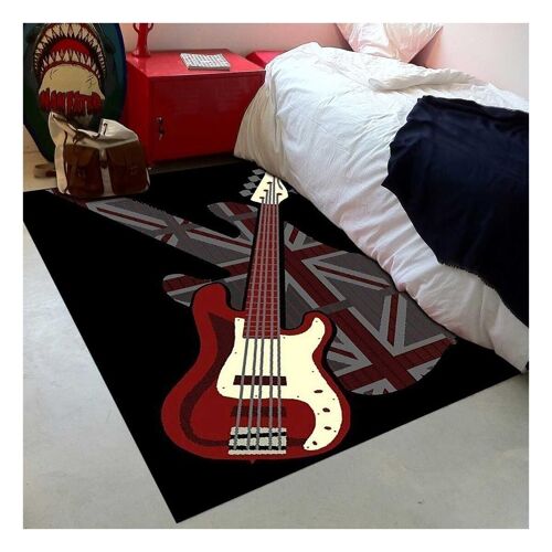 Tapis enfant 120x170 cm rectangulaire bc union rock guitard noir chambre adapté au chauffage par le sol