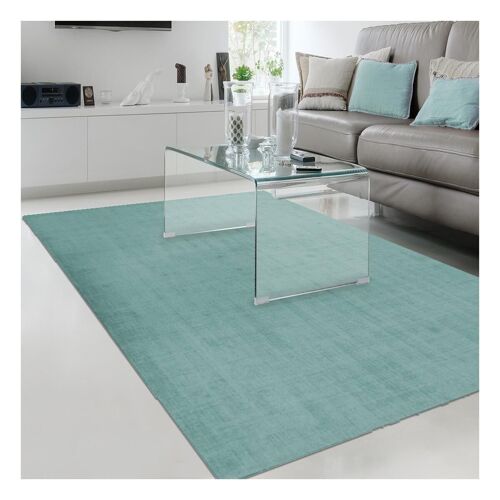 Tapis de salon 60x110 cm rectangulaire neo uni vert entrée tufté main adapté au chauffage par le sol