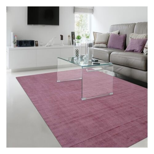 Tapis de salon 80x140 cm rectangulaire neo uni rose chambre tufté main adapté au chauffage par le sol