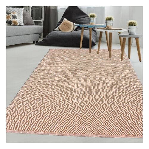 Tapis kilim 60x110 cm rectangulaire scandinavia orange entrée tissé à la main coton