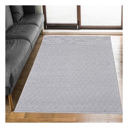 Tapis kilim 90x155 cm rectangulaire scandinavia gris chambre tissé à la main coton