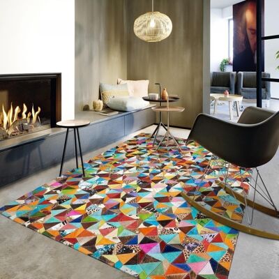 Kilim rug 200x290 cm rectangular multica blue dining room assembled hand sewn