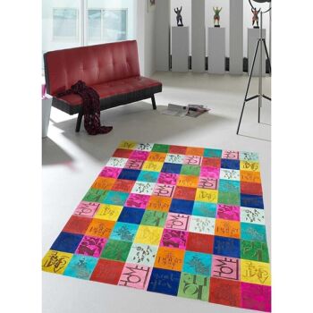 Tapis kilim 80x150cm POP ROCK AND ROLL Multicolore. Tapis artisanal en Peau de bête 2