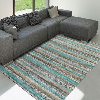 Tapis kilim 200x290 cm rectangulaire zaira bleu salle à manger assemblé cousu à la main 1