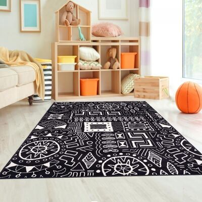 Wohnzimmerteppich 160x225 cm rechteckig bc Muster schwarz Schlafzimmer geeignet für Fußbodenheizung