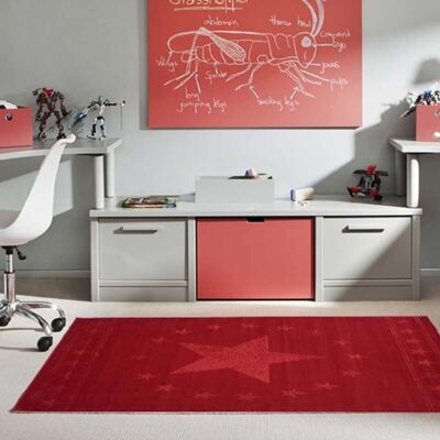 Children's rug 80x150 cm rectangular bc first start red bedroom suitable for underfloor heating