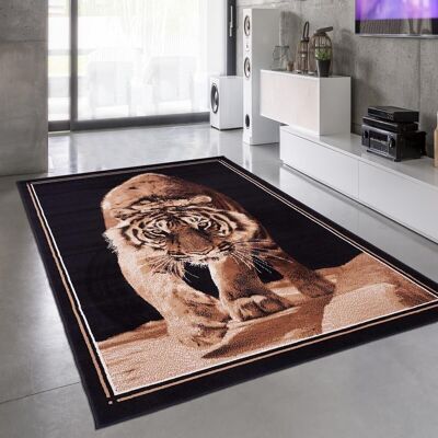 Tapis de salon 120x170 cm rectangulaire bc tiger noir salon adapté au chauffage par le sol