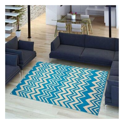Living room rug 140x200 cm rectangular bc v waves blue living room suitable for underfloor heating