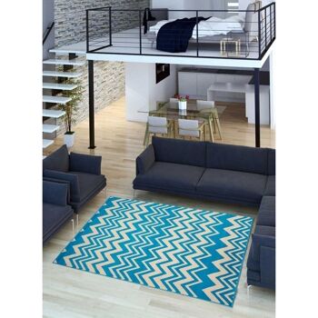 Tapis de salon 140x200 cm rectangulaire bc v vagues bleu salon adapté au chauffage par le sol 4