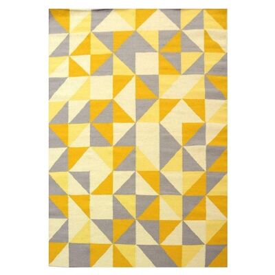 Tapis kilim 140x200cm SCANDIVIAN Jaune. Tapis artisanal en Laine