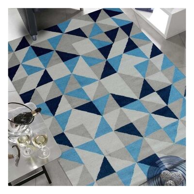 Kilim rug 110x160 cm rectangular scandivian blue hand-woven bedroom