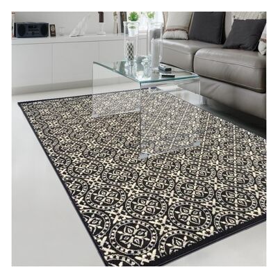 160x225 - a love of rugs - moderner Teppich für Wohnzimmer geometrisches Design Kurzflor - großer schwarzer Wohnzimmerteppich