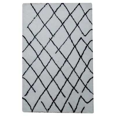 Tapis shaggy poils long 200x290 cm rectangulaire smooth criss cross gris salle à manger tufté main adapté au chauffage par le sol