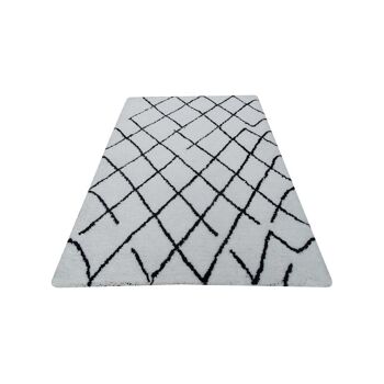 Tapis shaggy poils long 120x170 cm rectangulaire smooth criss cross gris salon tufté main adapté au chauffage par le sol 4
