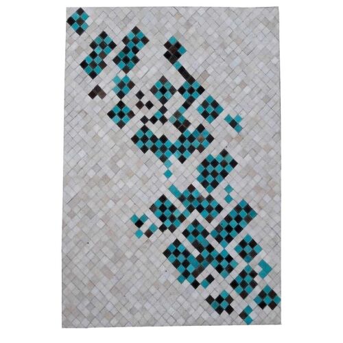 Tapis kilim 80x150cm DIMEDE Bleu. Tapis artisanal en Peau de bête