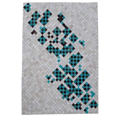 Kelimteppich 120x170cm DIMEDE Blau. Handgefertigter Teppich aus Tierfell