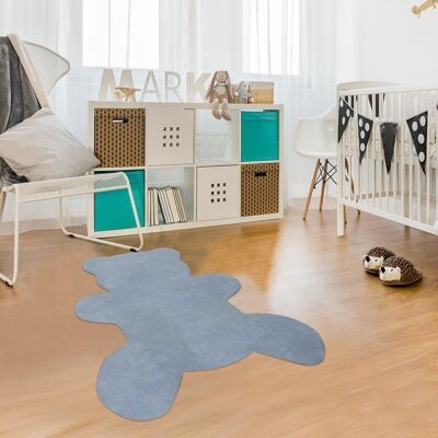 Alfombra infantil 80x100 cm forma original oso azul algodón dormitorio algodón tufting a mano