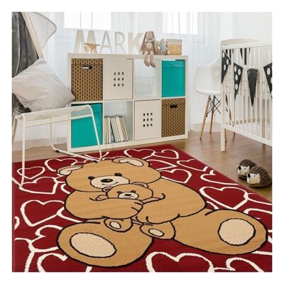 Kinderteppich 60x110 cm rechteckig bc teddy rot Herz Schlafzimmer geeignet für Fußbodenheizung