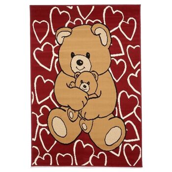 Tapis enfant 60x110 cm rectangulaire bc teddy coeur rouge chambre adapté au chauffage par le sol 2