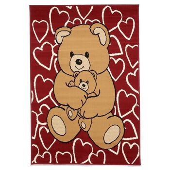 Tapis enfant 120x170 cm rectangulaire bc teddy coeur rouge chambre adapté au chauffage par le sol 2