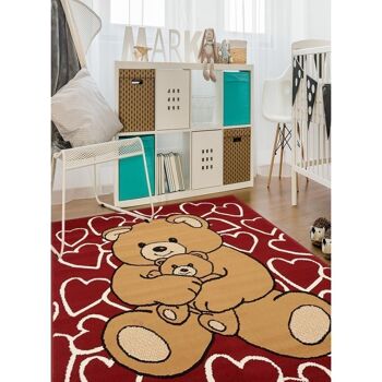 Tapis enfant 120x170 cm rectangulaire bc teddy coeur rouge chambre adapté au chauffage par le sol 5