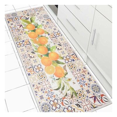 Tapis de cuisine 100x150 cm rectangulaire vinyle fruito orange cuisine adapté au chauffage par le sol