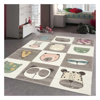 Tapis enfant 100x100 carrecm ZOO TOO Gris en Polypropylène 2