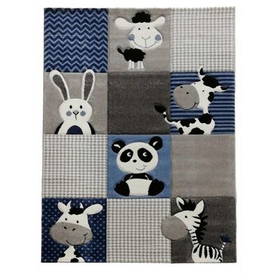 Tapis enfant 100x100 carrecm ZOO Bleu en Polypropylène