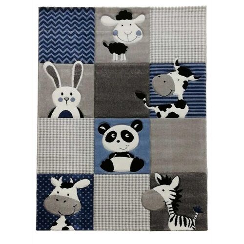 Tapis enfant 140x140 carrecm ZOO Bleu en Polypropylène