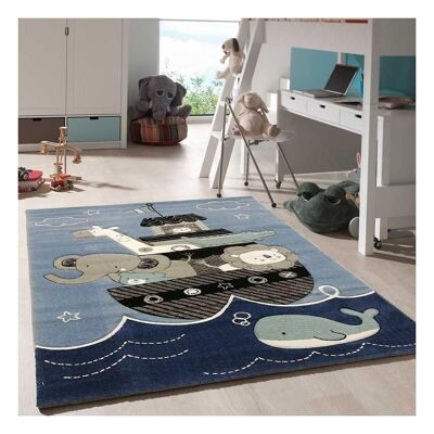 Alfombra infantil 80x150 cm rectangular etelda dormitorio azul apta para suelo radiante