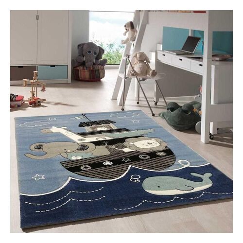 Tapis enfant 140x200 cm rectangulaire etelda bleu chambre adapté au chauffage par le sol