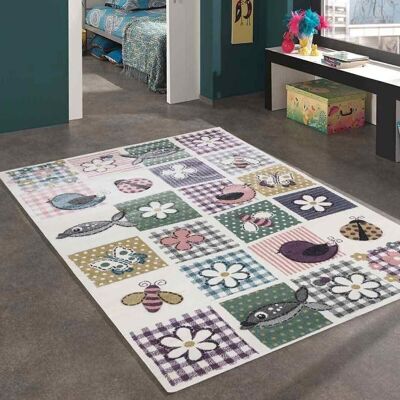 Children's rug 60x110 cm rectangular wentone animals multicolored bedroom suitable for underfloor heating
